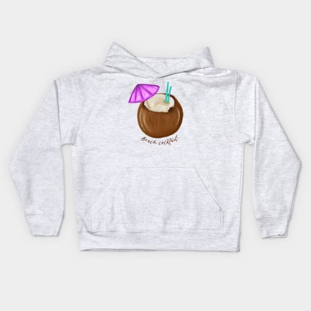 Beach Cocktail in Coconut. Beach Summer 2022 Kids Hoodie by Tigra